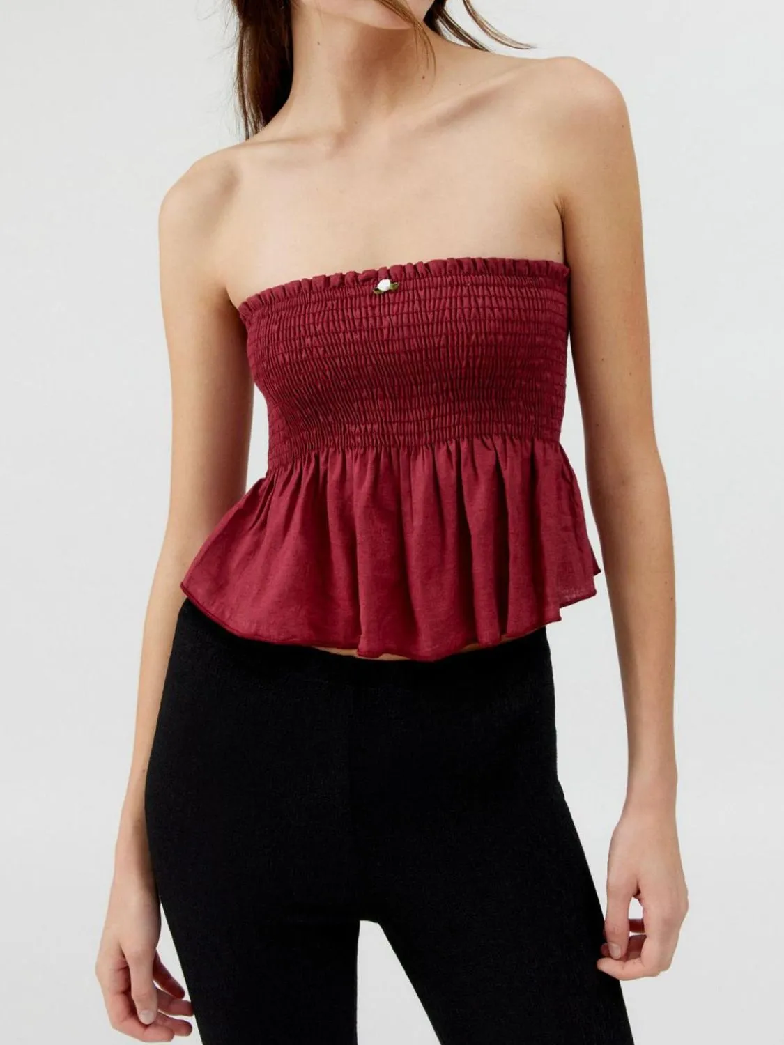 Smocked Peplum Tube Top