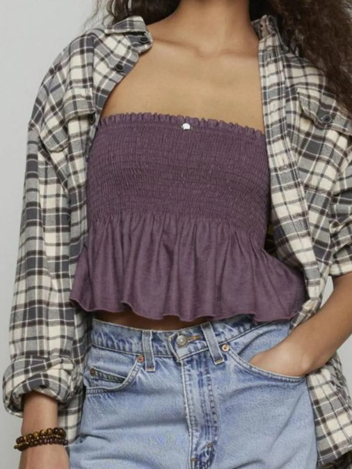 Smocked Peplum Tube Top