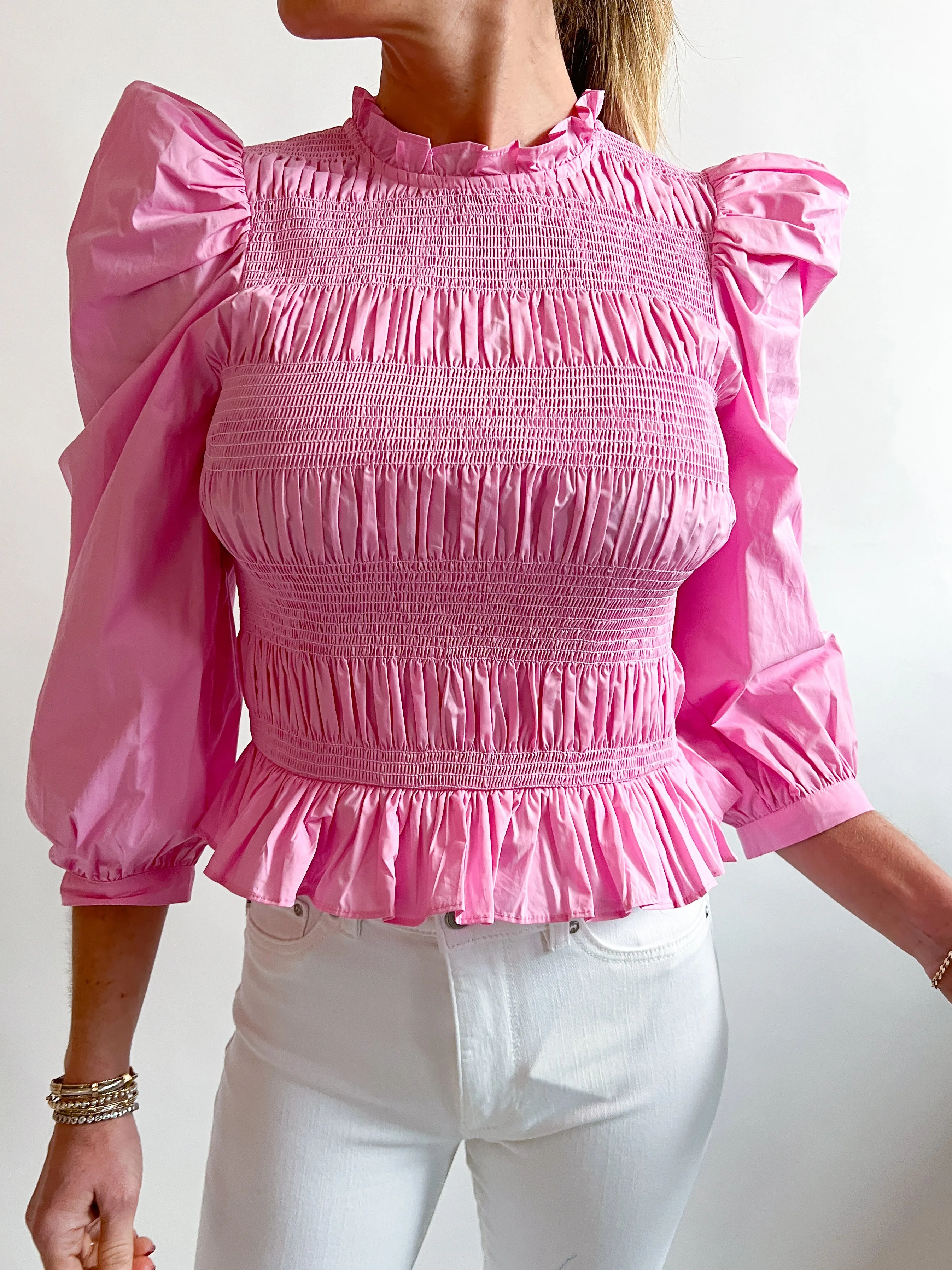 Smocking Detail Poplin Blouse
