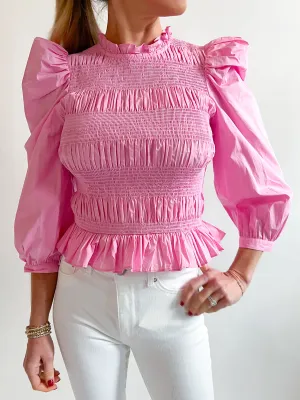 Smocking Detail Poplin Blouse