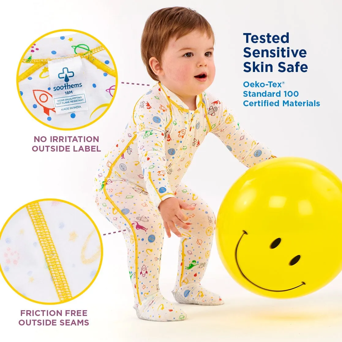 Soothems Eczema Baby Sleepsuit for Wet Wrap Therapy With No-Scratch Mitts | Itch Relief Clothing