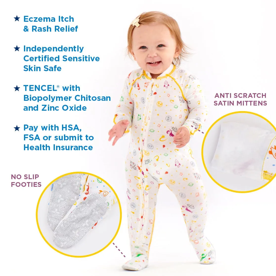 Soothems Eczema Baby Sleepsuit for Wet Wrap Therapy With No-Scratch Mitts | Itch Relief Clothing