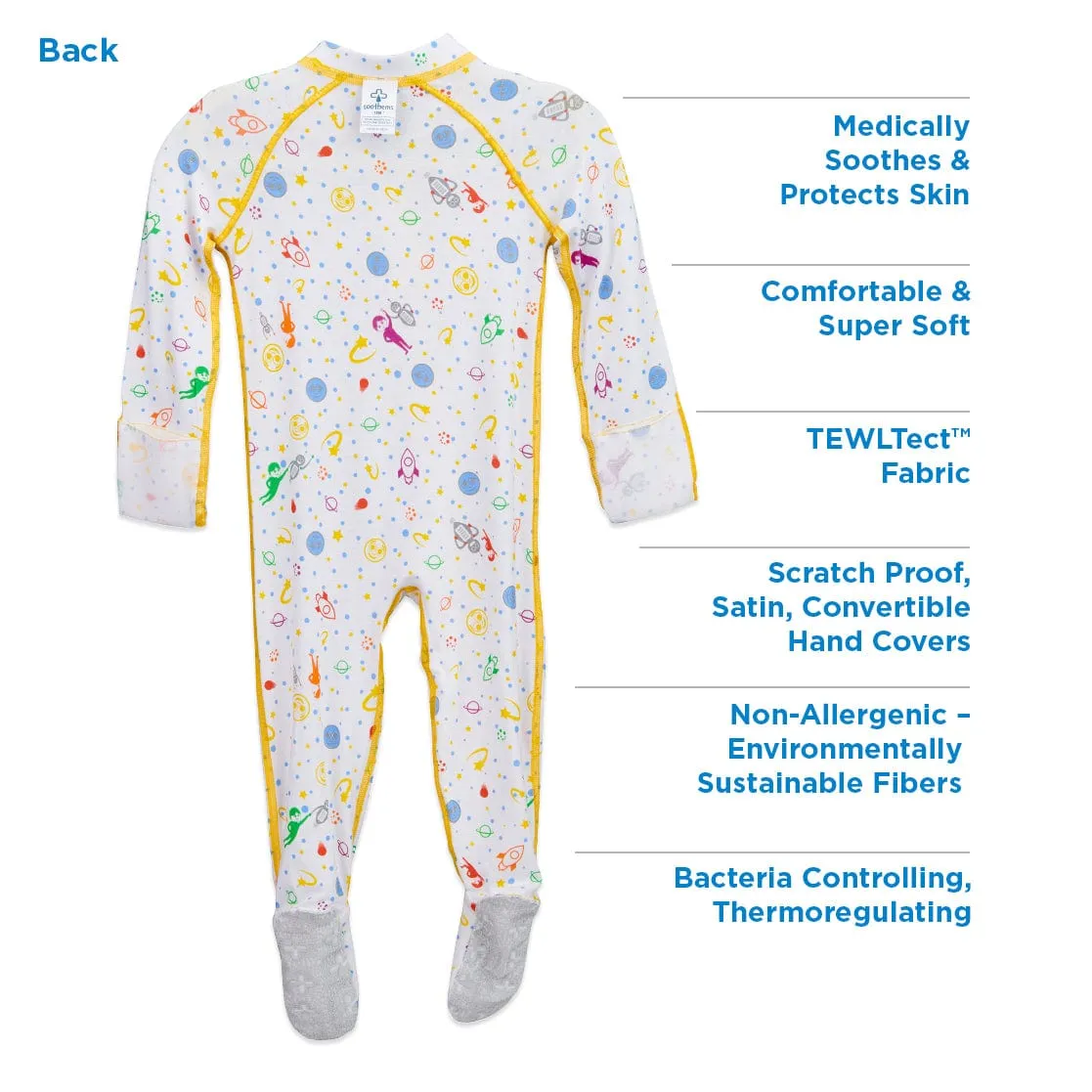Soothems Eczema Baby Sleepsuit for Wet Wrap Therapy With No-Scratch Mitts | Itch Relief Clothing