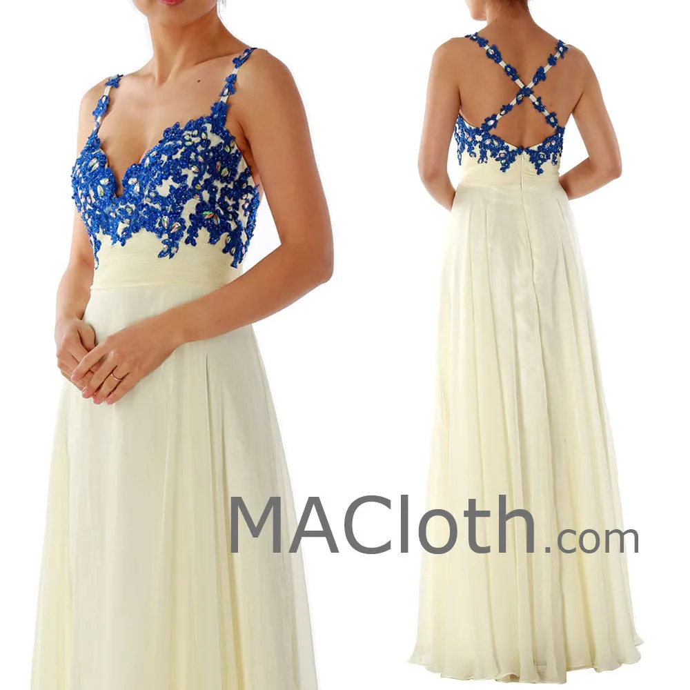 Spaghetti Straps Sweetheart Long Chiffon Lace Prom Dress 160156