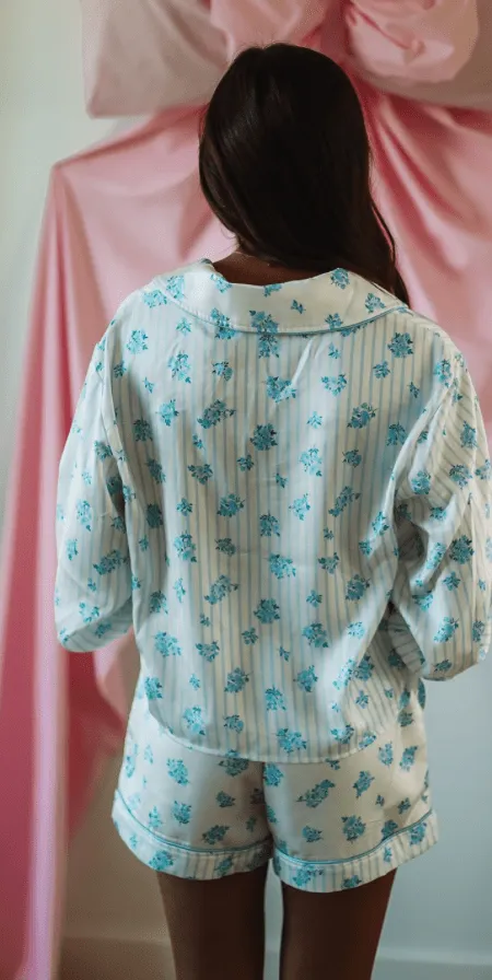 Spectacular Sleeping Pajama Set - Light Blue and White