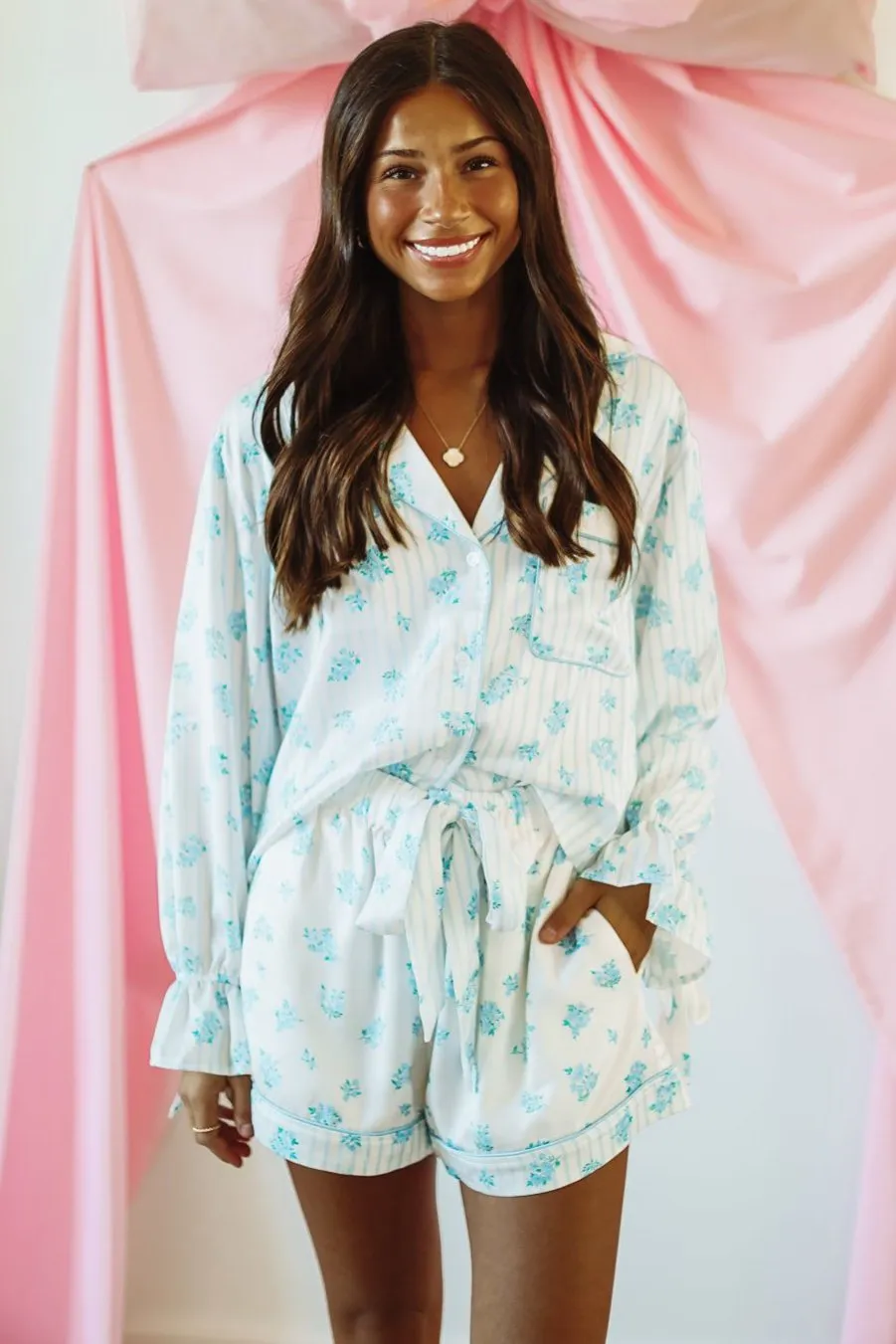Spectacular Sleeping Pajama Set - Light Blue and White