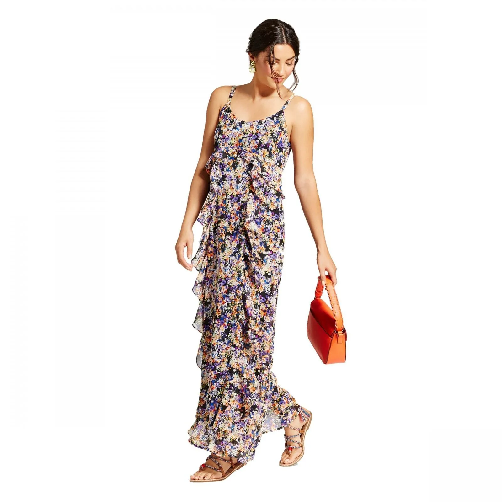 Spenser Jeremy Women's Chiffon Printed Maxi Dress Multi-Color 12