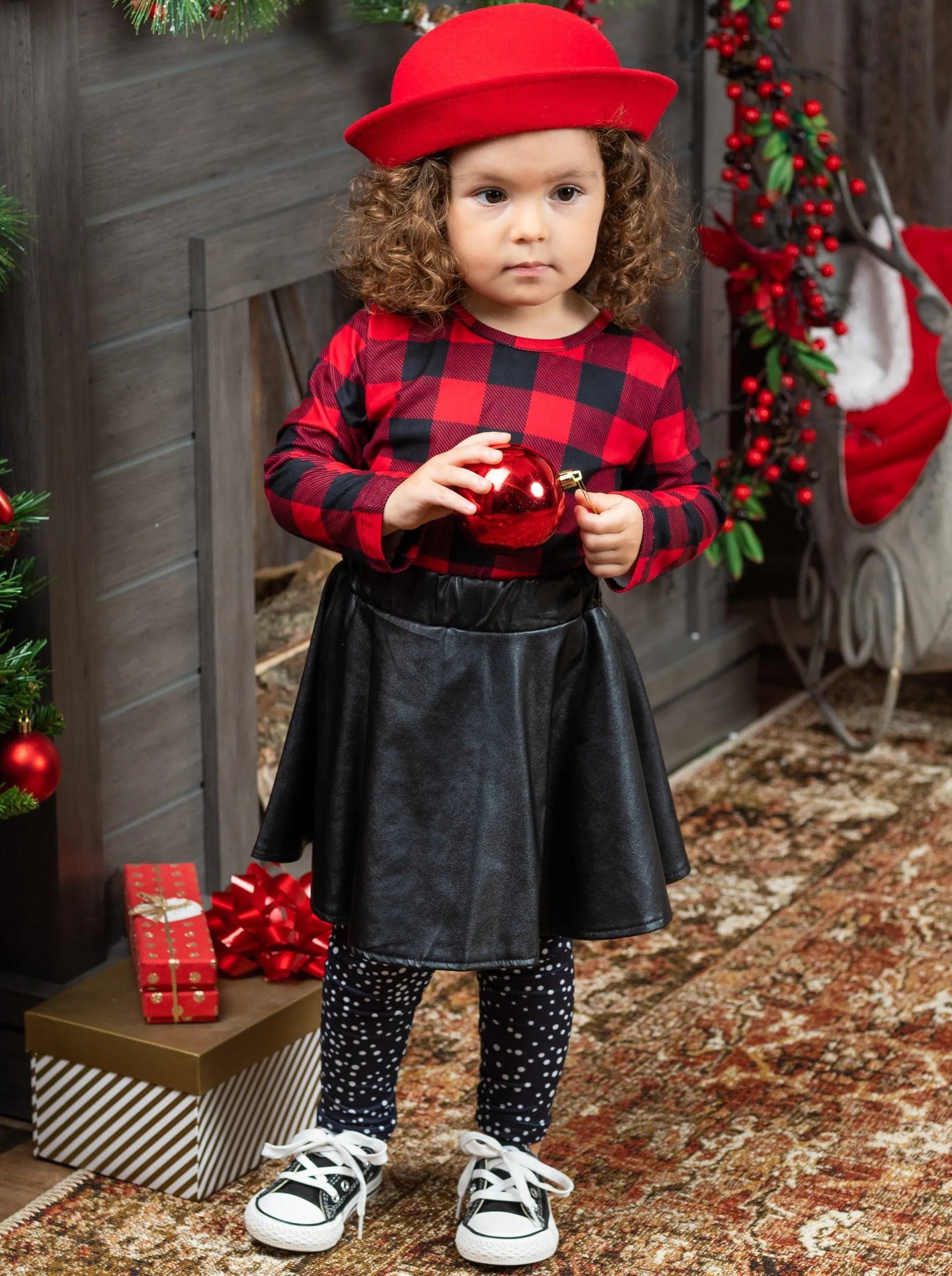 Spotted In Plaid Top, Skirt and Legging Set