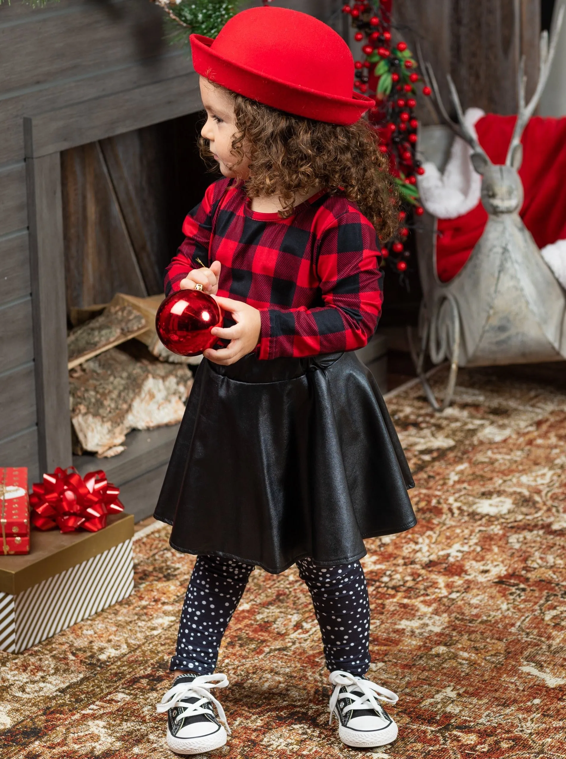 Spotted In Plaid Top, Skirt and Legging Set