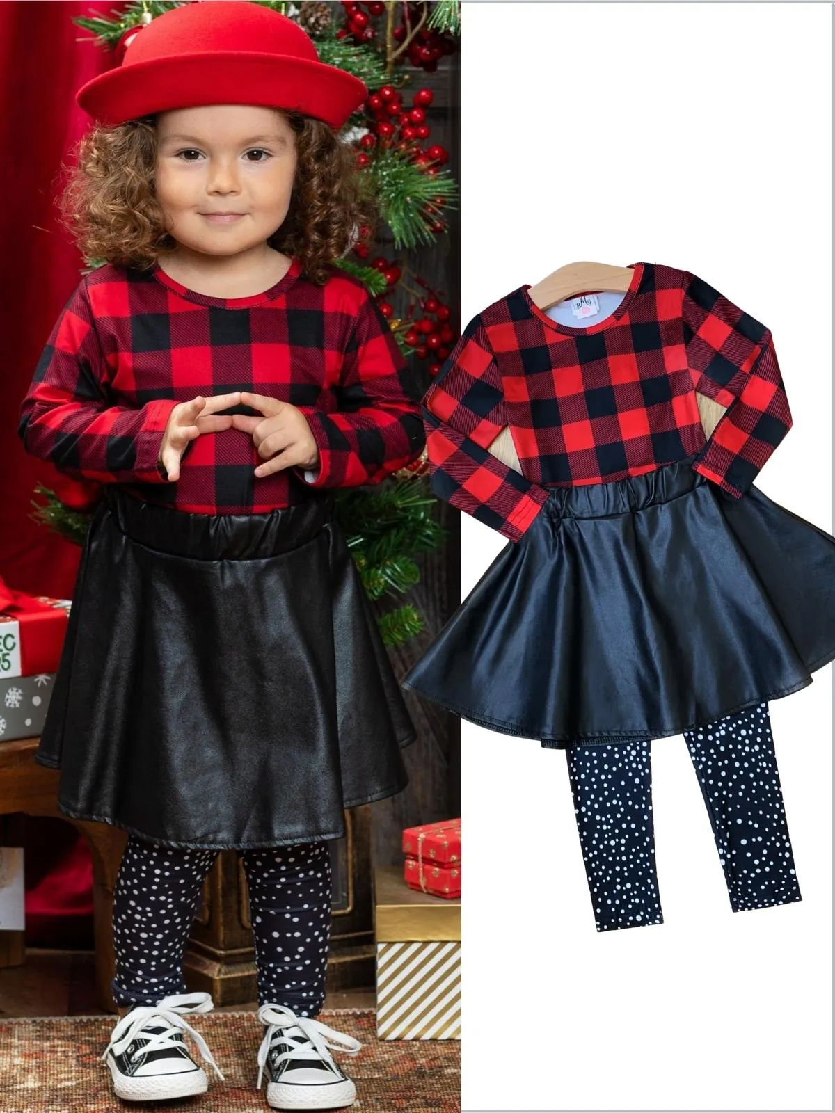 Spotted In Plaid Top, Skirt and Legging Set