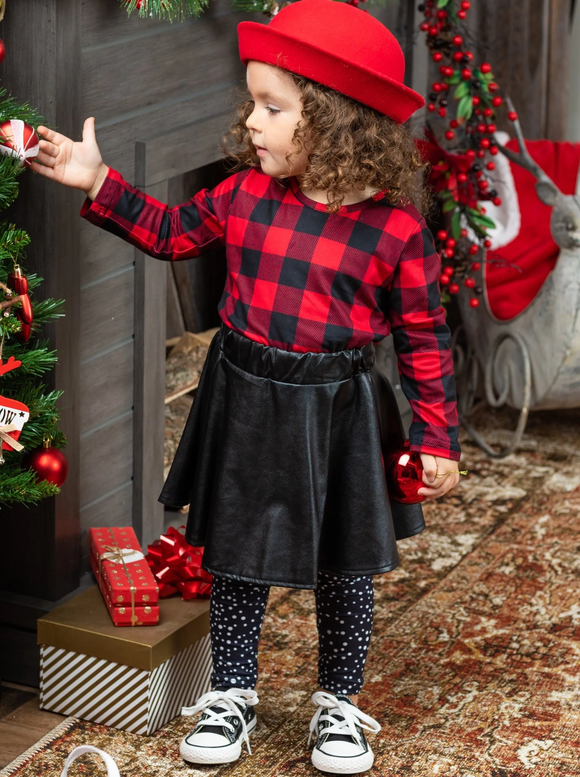 Spotted In Plaid Top, Skirt and Legging Set