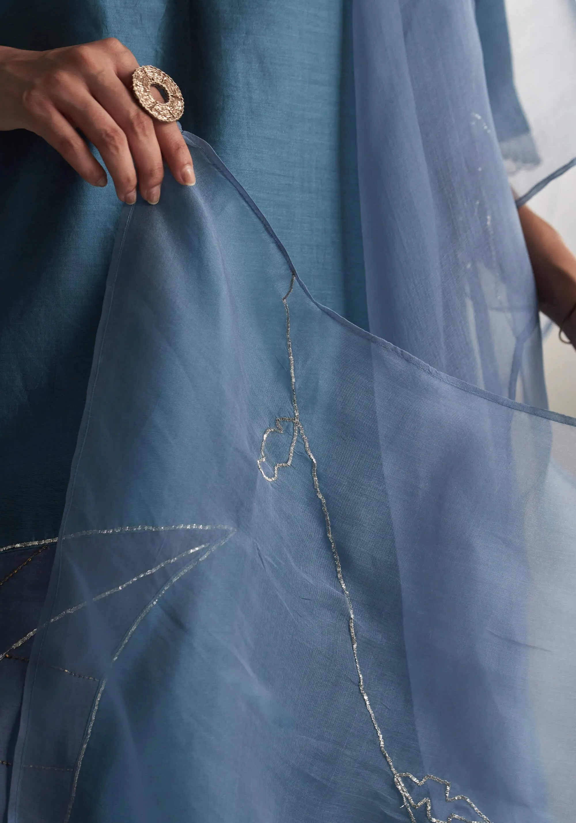 Steel blue chanderi kurta set