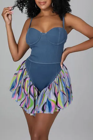 storexq Patchwork Feminine Pleated Romper
