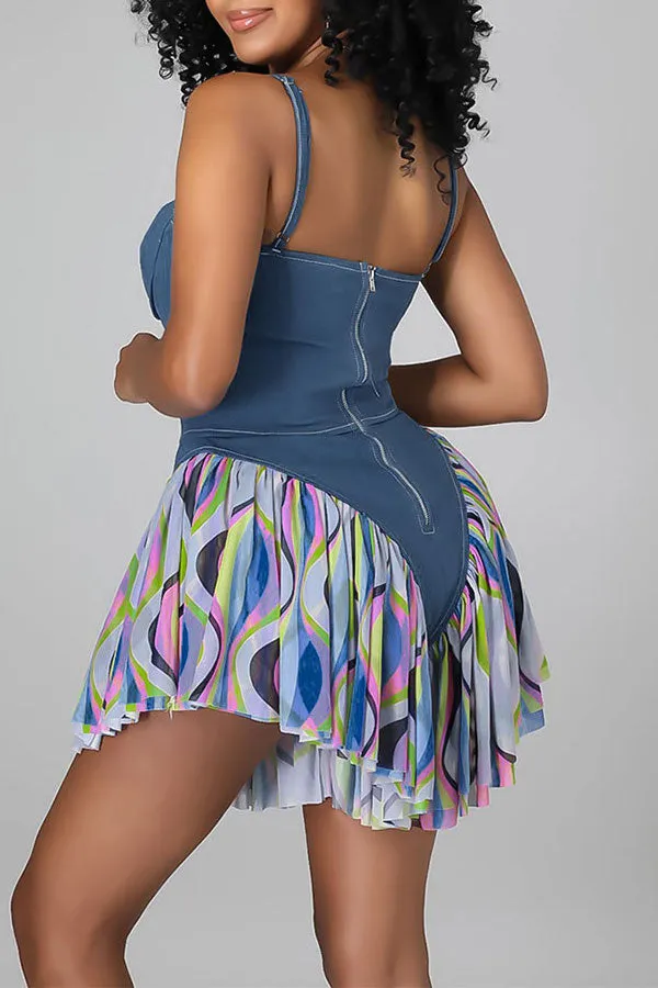 storexq Patchwork Feminine Pleated Romper