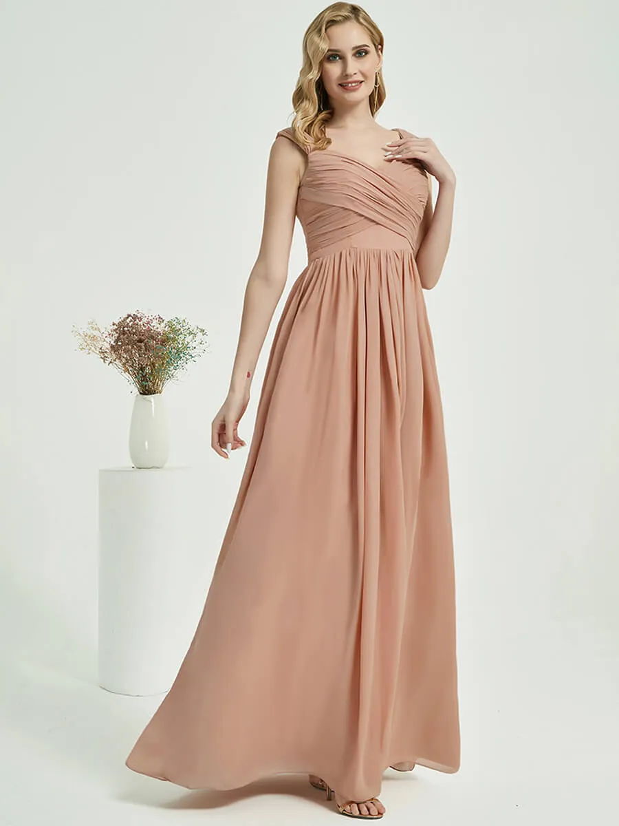 Stormy Pleated Sweetheart Backless V-Neck Chiffon Maxi Bridesmaid Dress