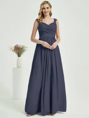Stormy Pleated Sweetheart Backless V-Neck Chiffon Maxi Bridesmaid Dress