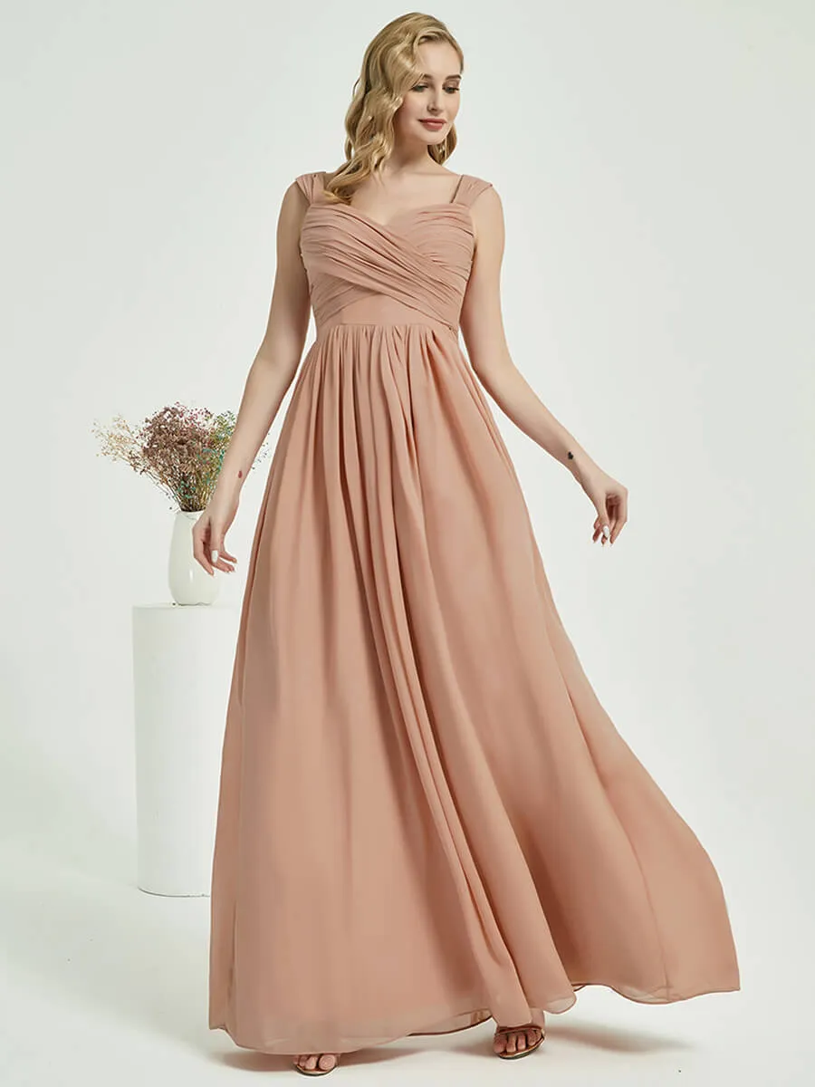 Stormy Pleated Sweetheart Backless V-Neck Chiffon Maxi Bridesmaid Dress