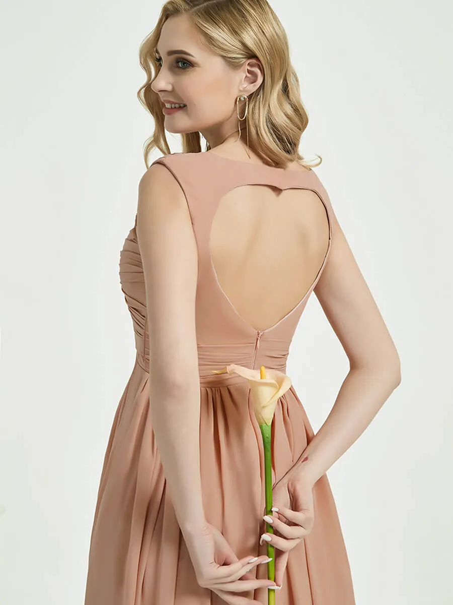 Stormy Pleated Sweetheart Backless V-Neck Chiffon Maxi Bridesmaid Dress