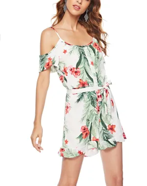 Strap One-shoulder Printed Holiday Jumpsuit