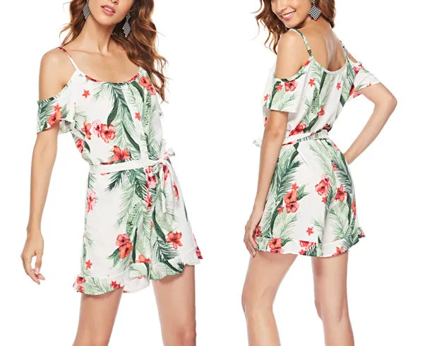 Strap One-shoulder Printed Holiday Jumpsuit