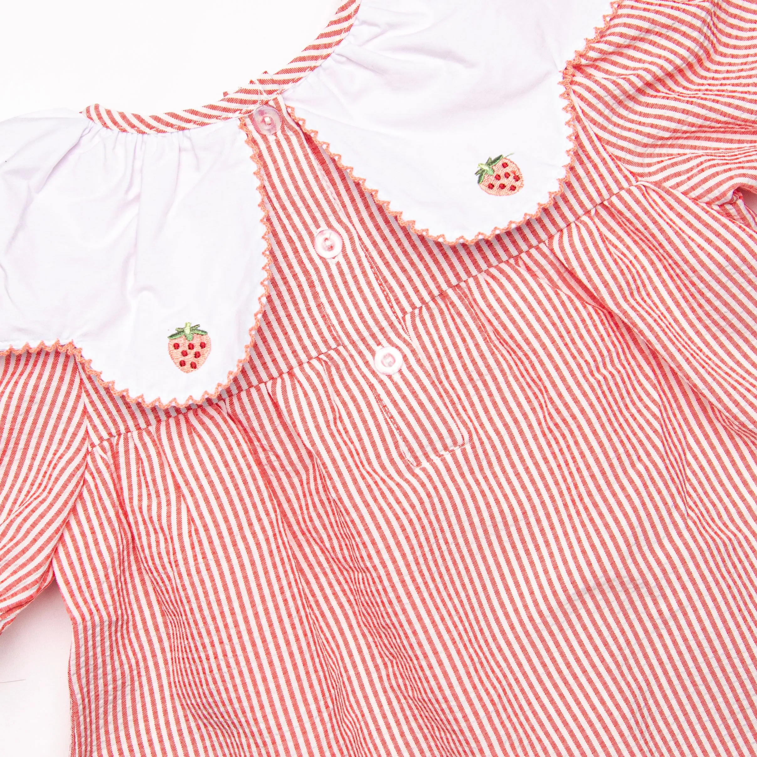 Strawberry Jam Stripes Embroidered Bubble, Red