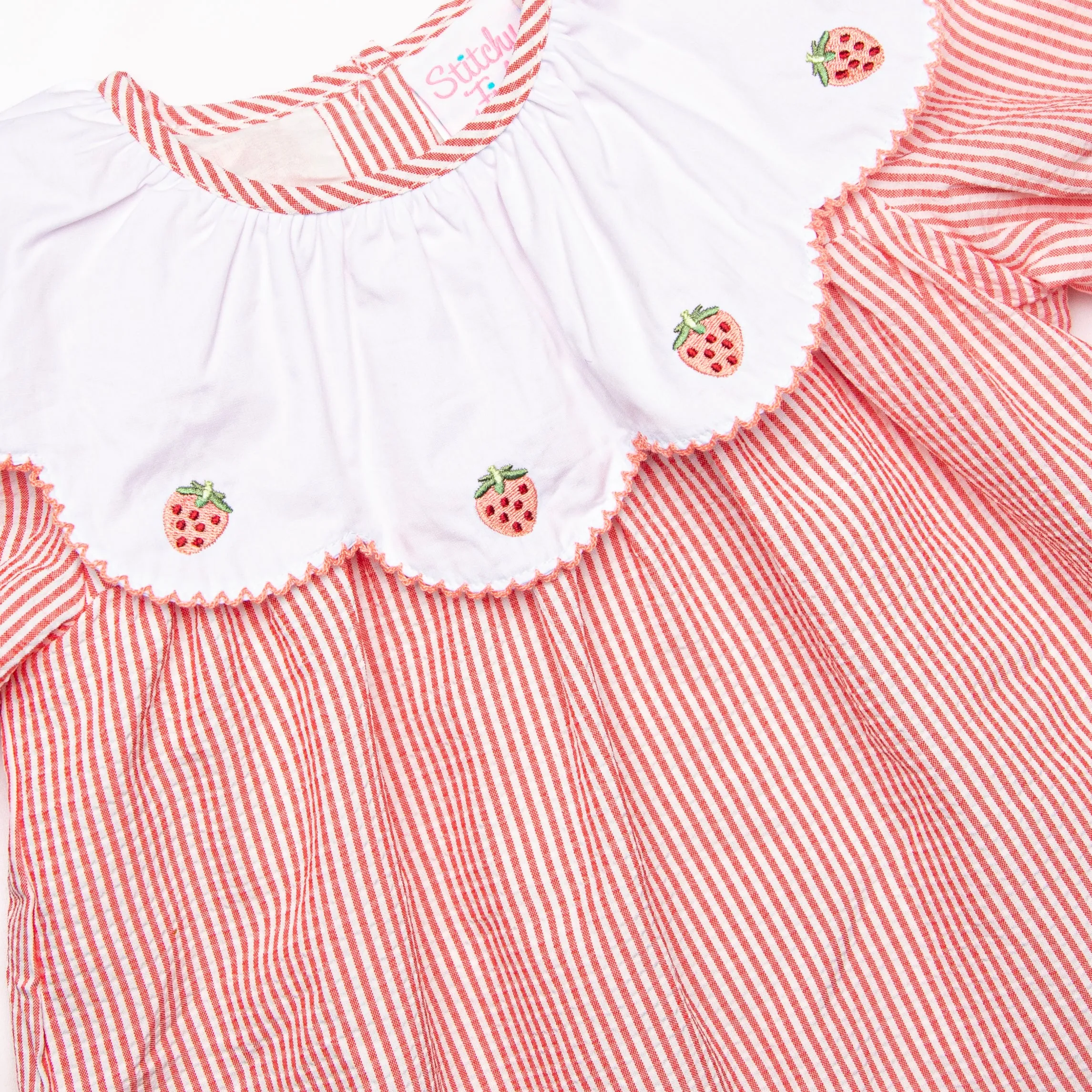 Strawberry Jam Stripes Embroidered Bubble, Red