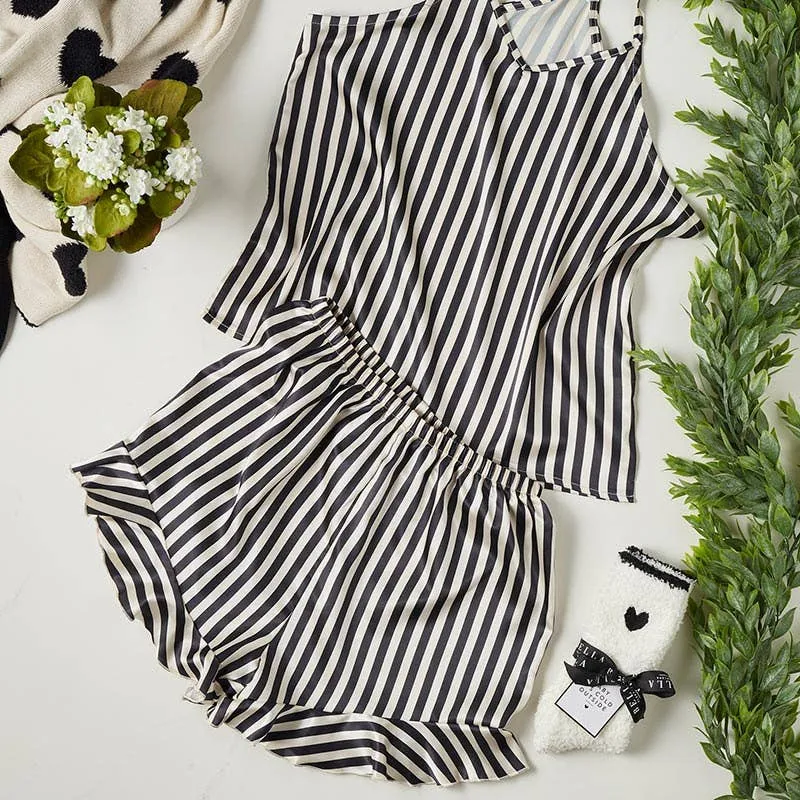 Striped - Cami   Ruffled Shorts PJ sets