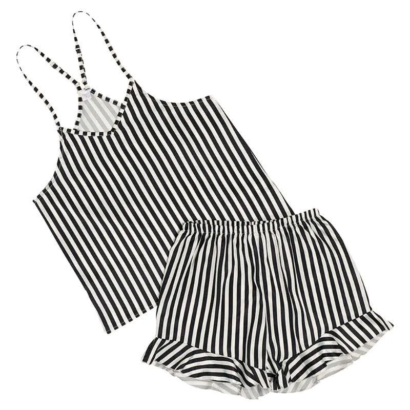 Striped - Cami   Ruffled Shorts PJ sets