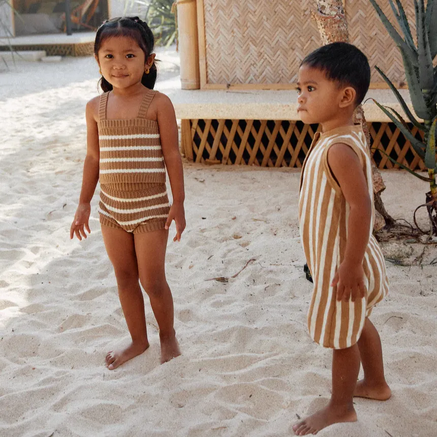 Striped Linen Playsuit - Cedar