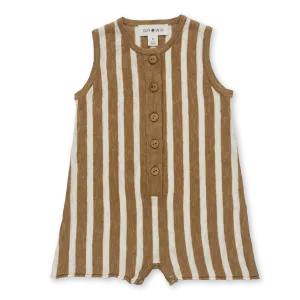 Striped Linen Playsuit - Cedar