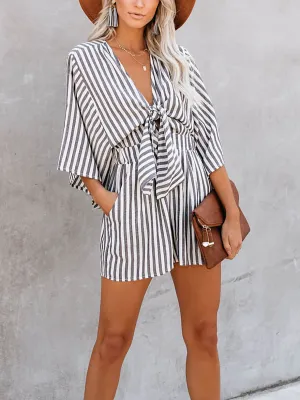 Stunncal Wind In My Sails Cotton Pocketed Tie Romper