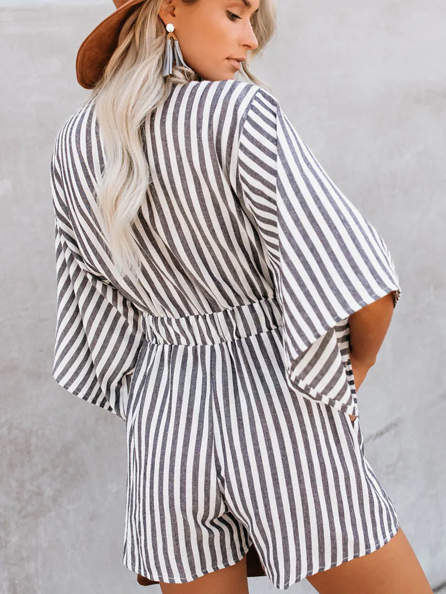 Stunncal Wind In My Sails Cotton Pocketed Tie Romper