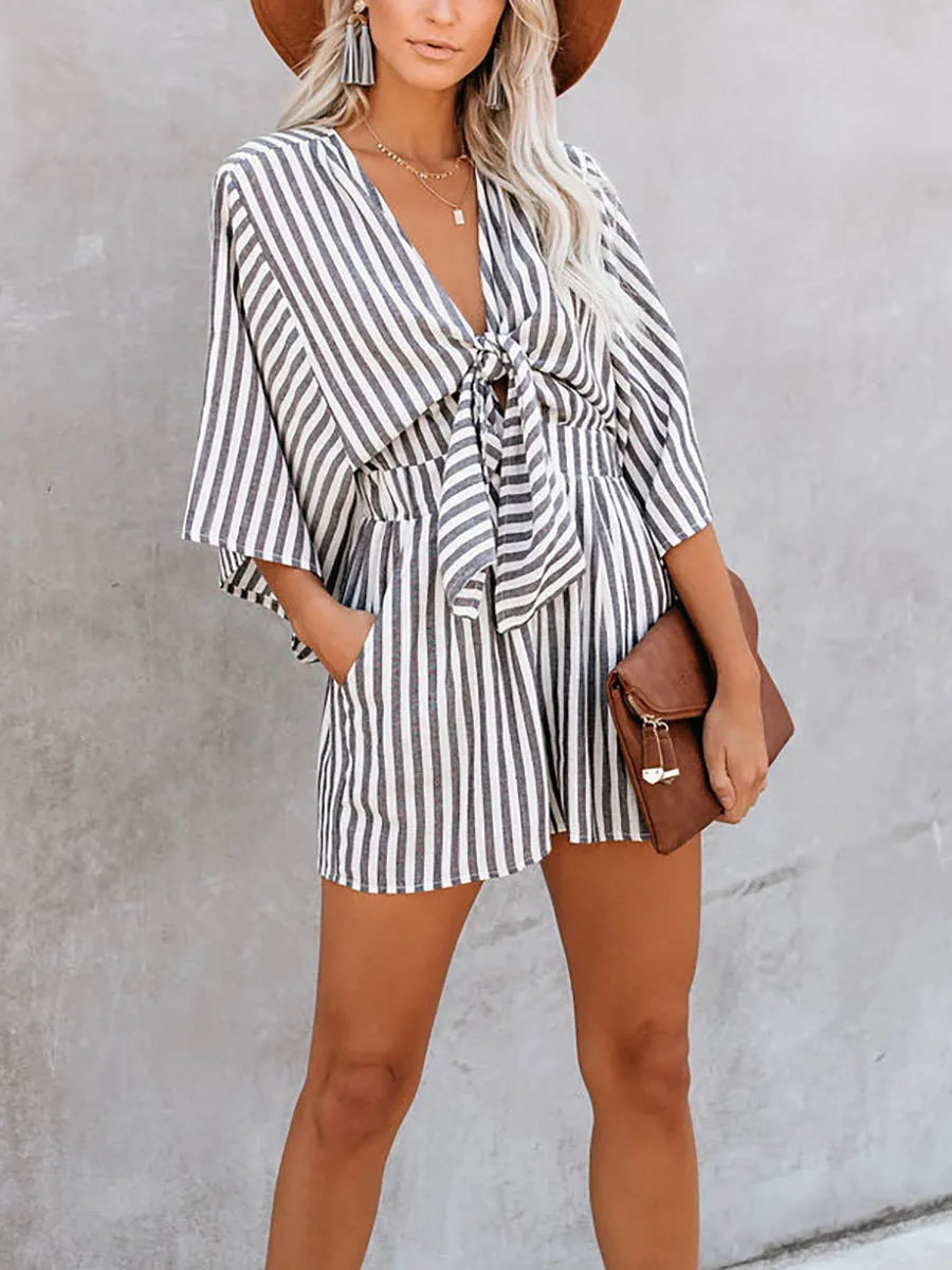 Stunncal Wind In My Sails Cotton Pocketed Tie Romper