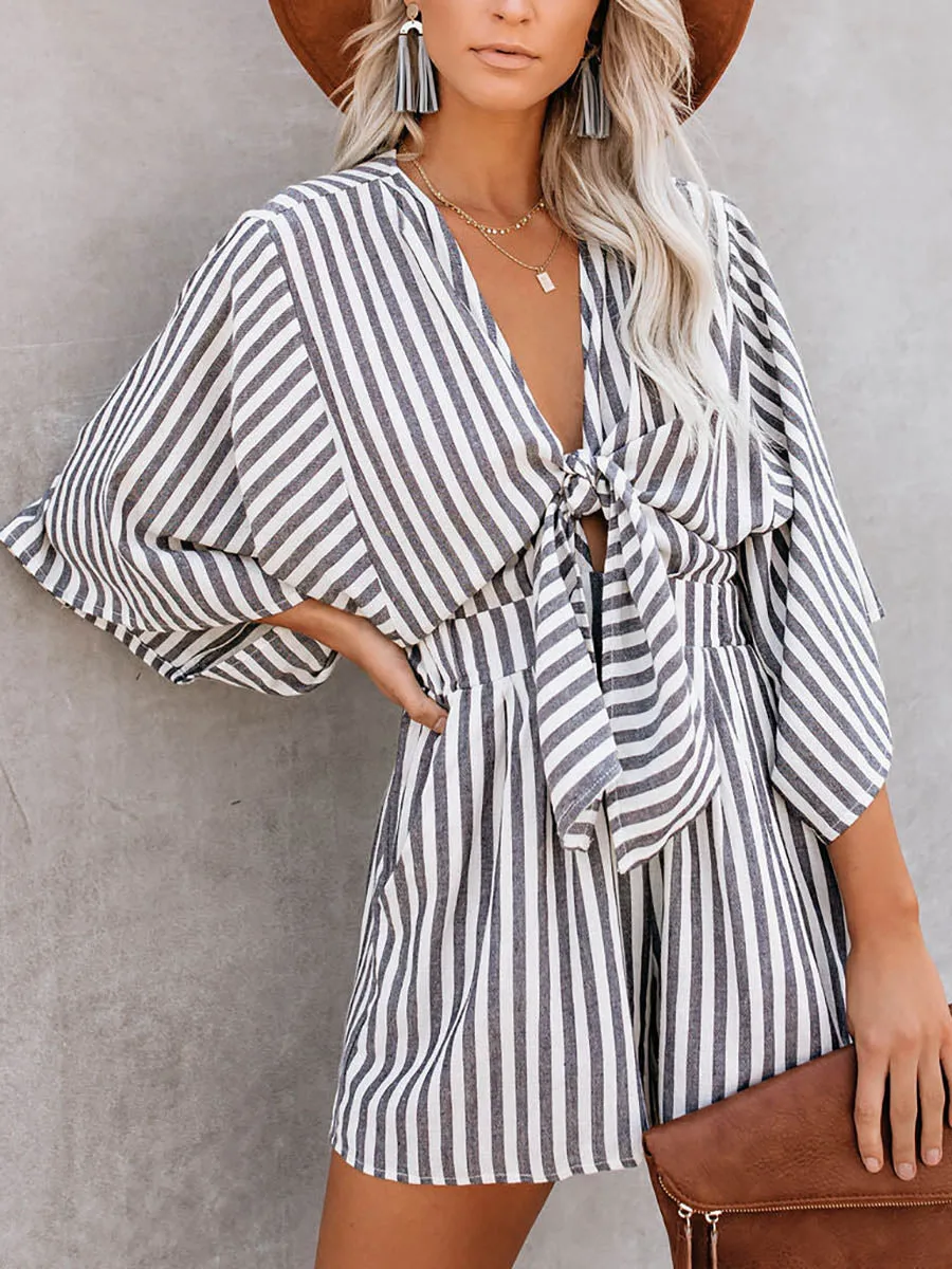 Stunncal Wind In My Sails Cotton Pocketed Tie Romper