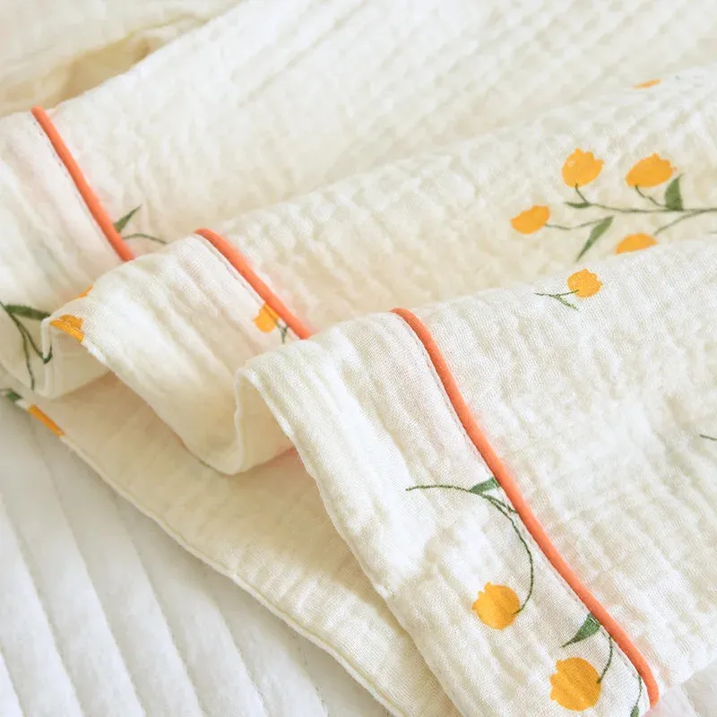 Summer women's cotton crepe three-piece short sleeve   shorts   trousers large size simple flower pajamas