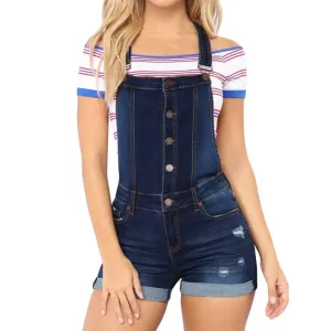 Summer Women's Denim Playsuits Fashion Casual Button Pocket Jumpsuit Solid Color High Waist Tight Bodysuit Streetwear #Y1