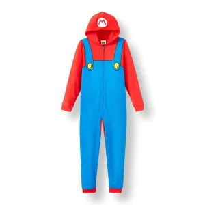 Super Mario Boys Onesie Pajamas Hooded One-Piece Blanket Sleeper, XS-L, Red