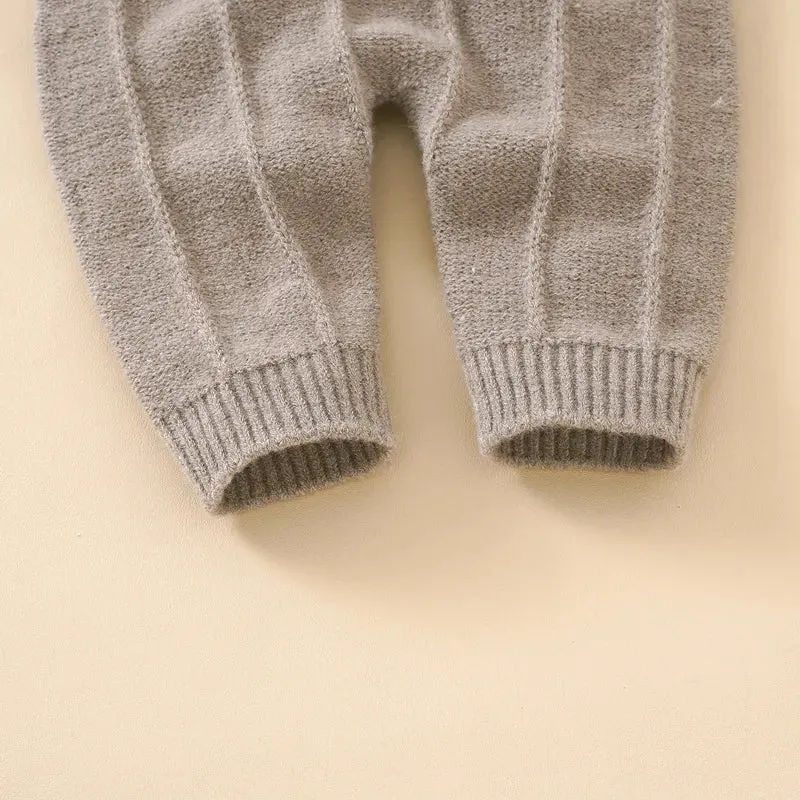 Taupe Knit Overalls   Beanie