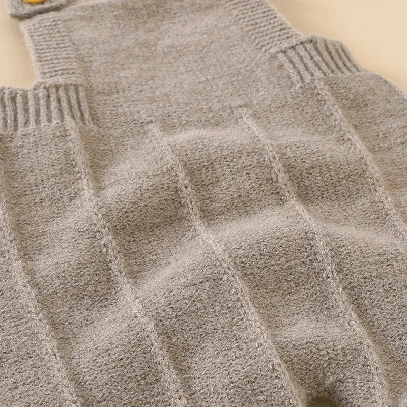 Taupe Knit Overalls   Beanie