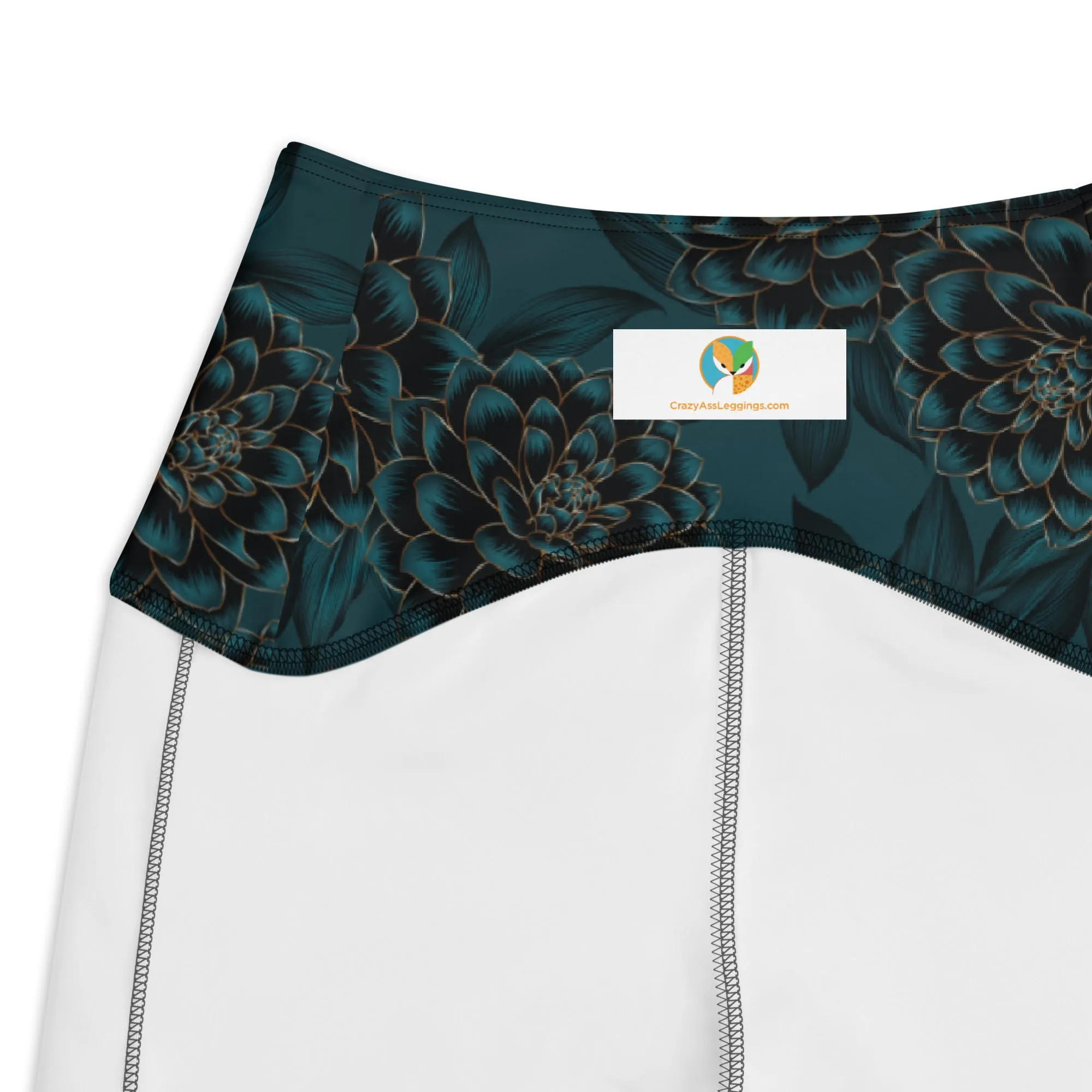 Teal Flowers Leggings with pockets