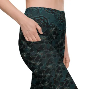 Teal Flowers Leggings with pockets