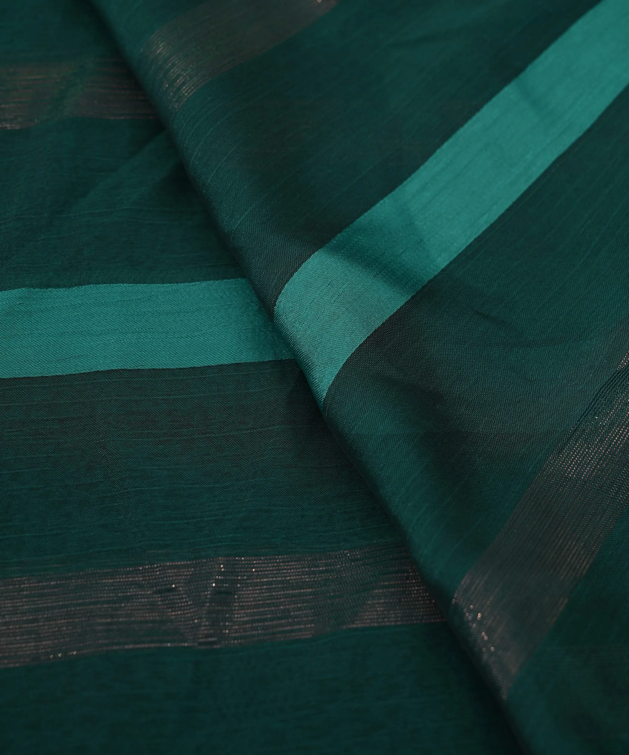 Teal Green Chiffon Fabric with Zari and Satin Patta