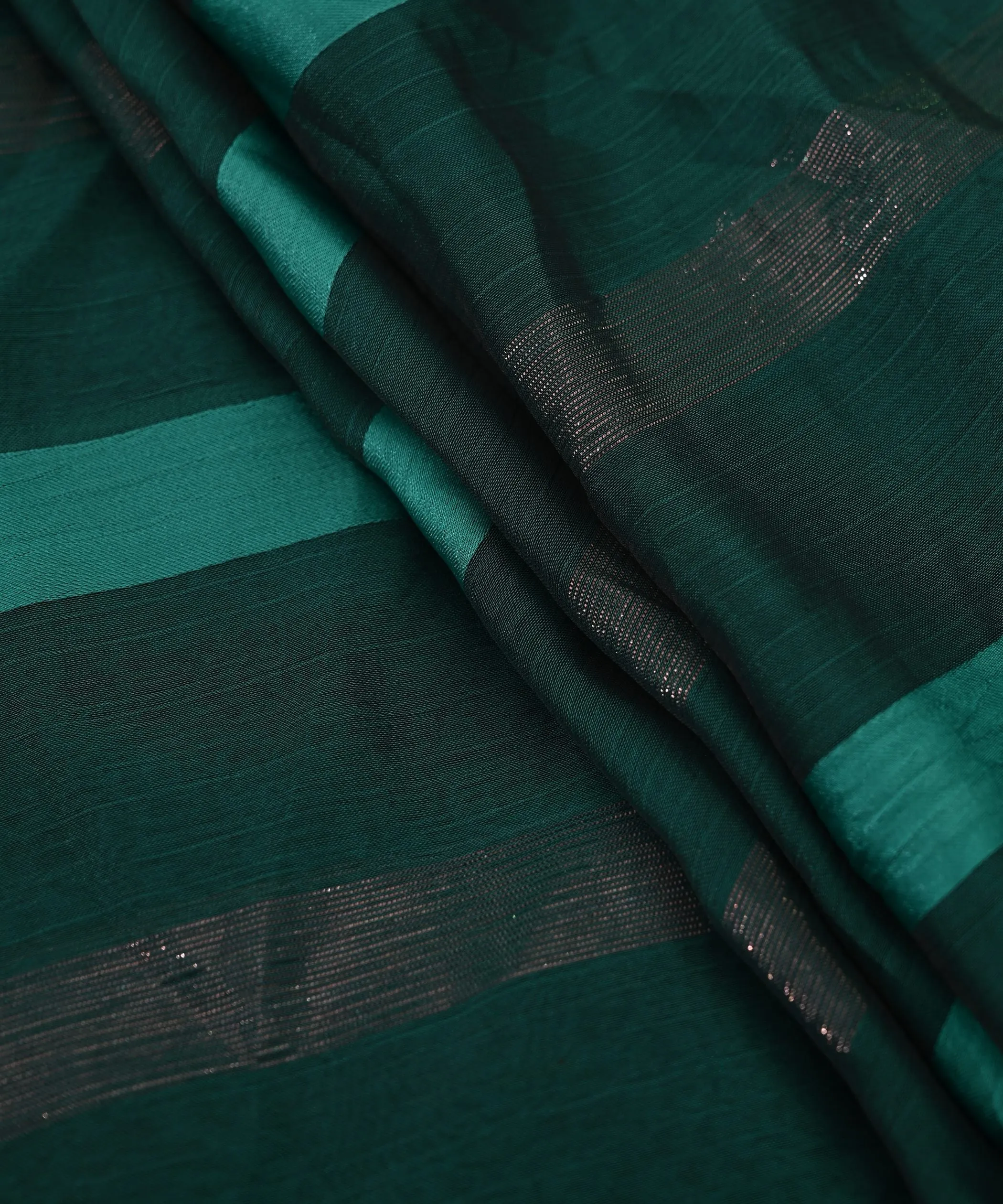 Teal Green Chiffon Fabric with Zari and Satin Patta
