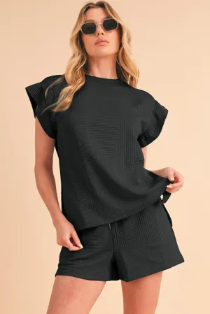 Textured Ruffle Split Top and Drawstring