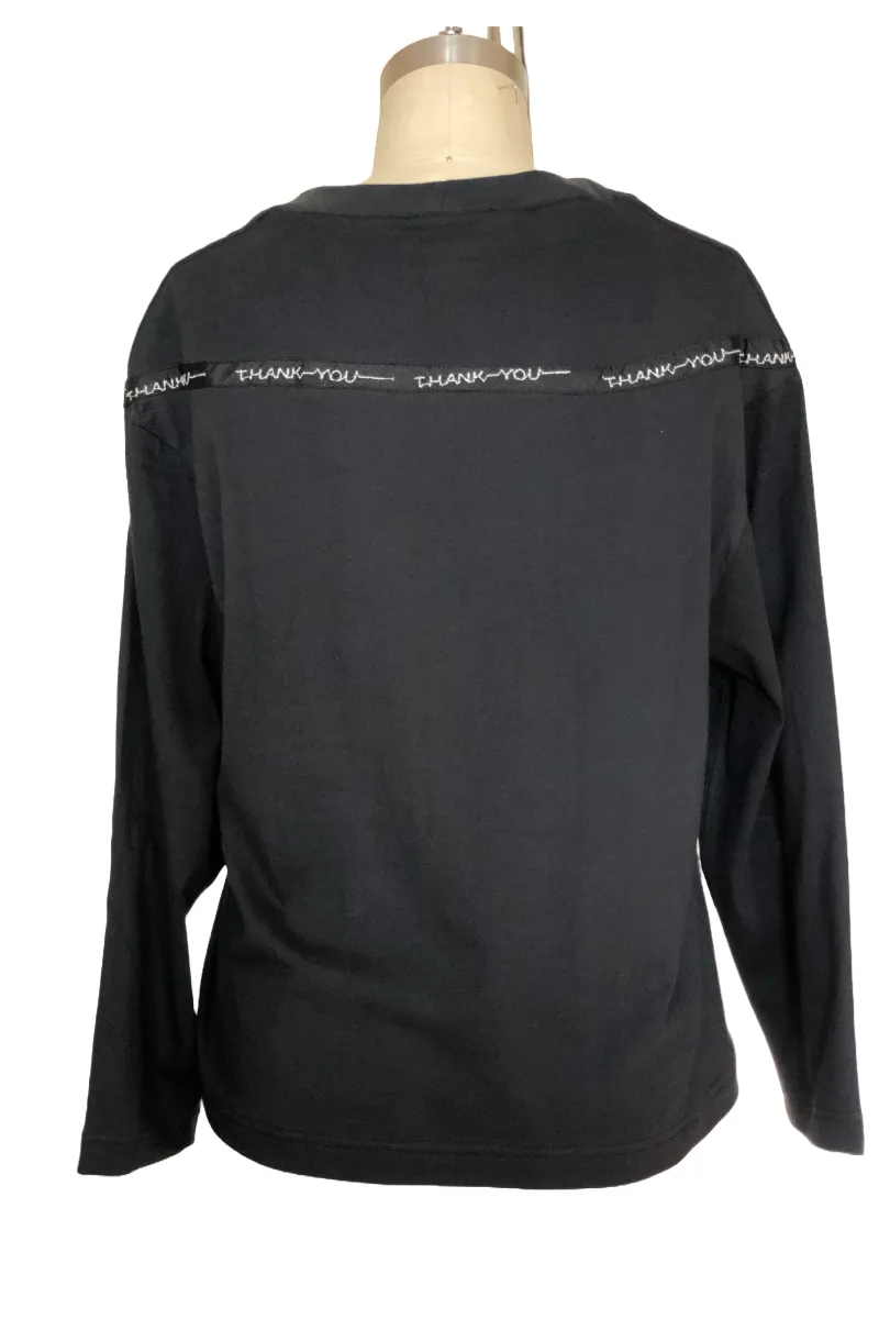 Thank You Embroidered T-Shirt - Style # 204MK (Black/White)