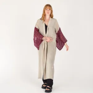 THE LONG SILK BANDAHNI KIMONO Oyster and Purple