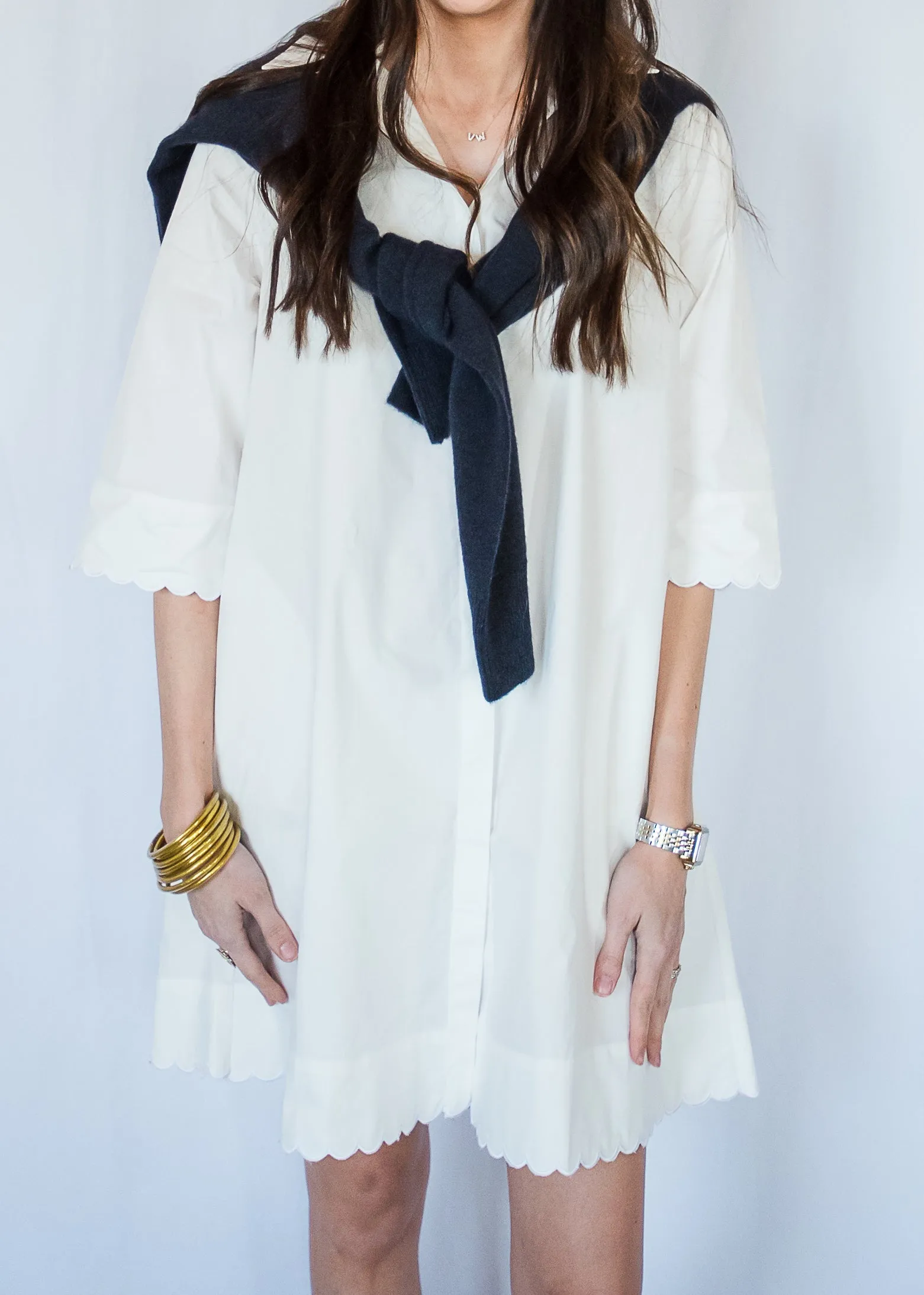 The Whitney White Scallop Dress