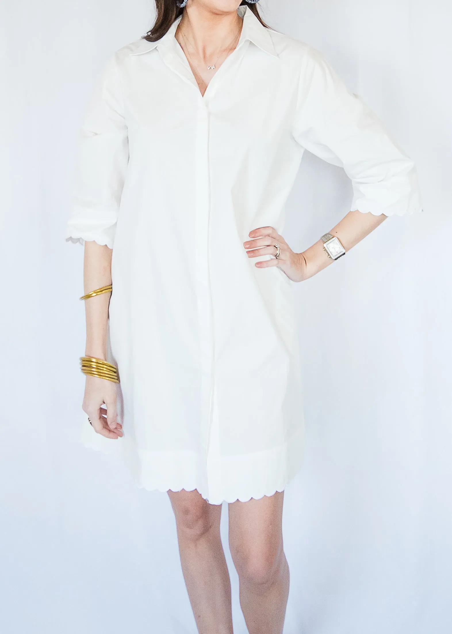 The Whitney White Scallop Dress