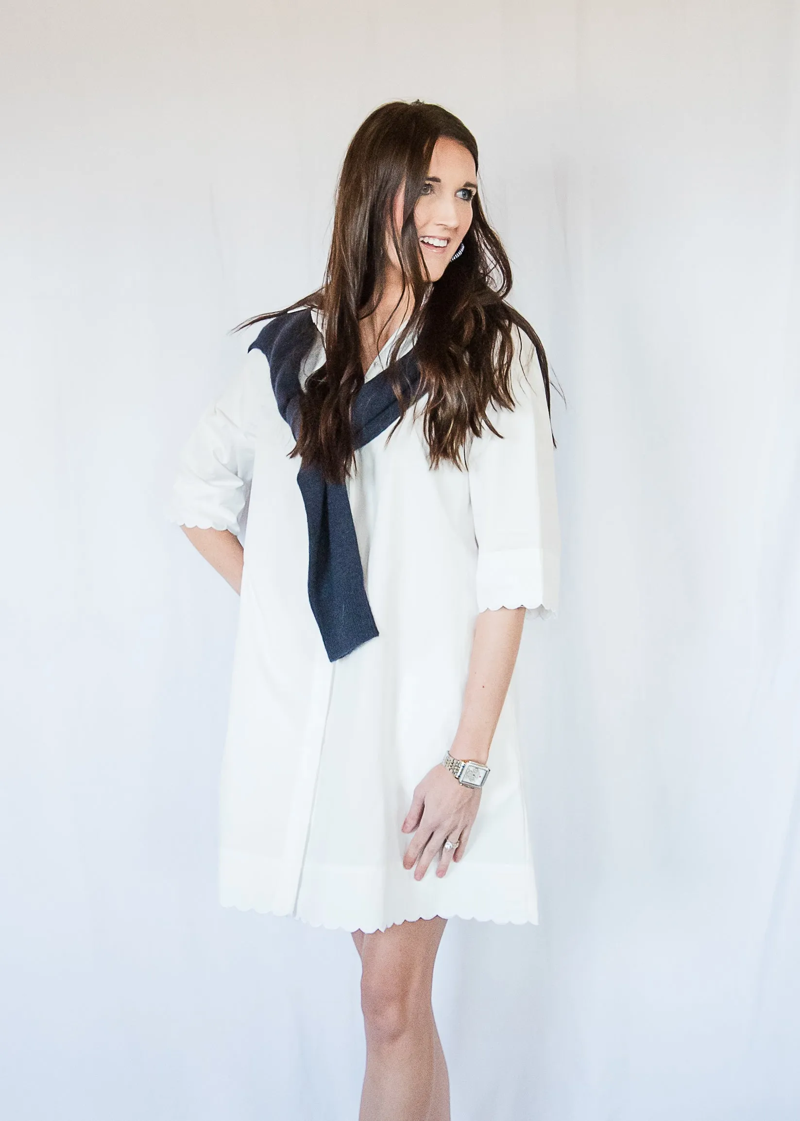The Whitney White Scallop Dress