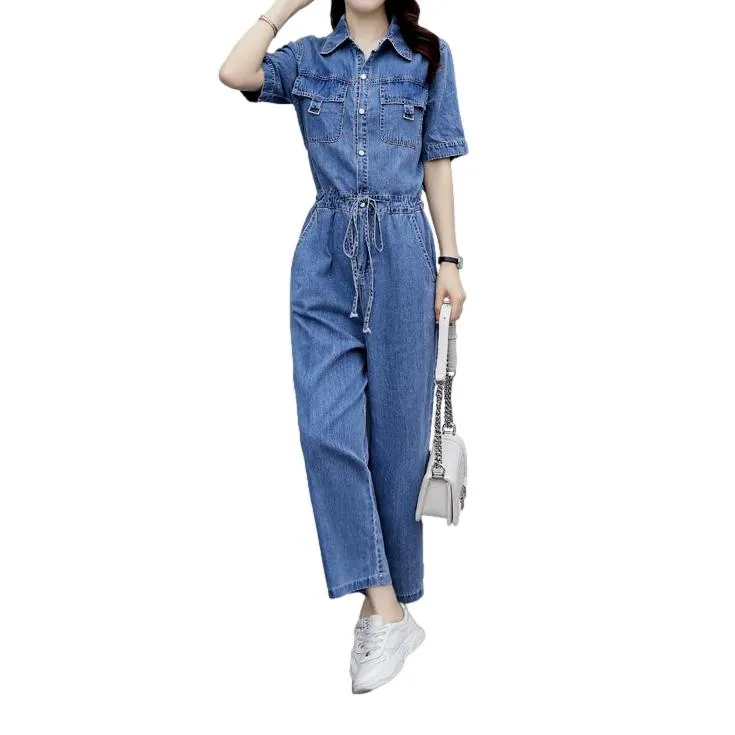 Thin loose women denim overall